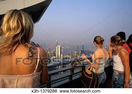 Stock Photo - terrace on Victoria Peak, looking over Central district, Hong-Kong Island, People's Republic of China, Asia. Fotosearch