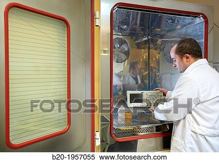 Stock Photography - Test climate at high and low temperatures. Climate Chamber. Artificial aging test. Environmental Test Laboratory. Certification of electrical equipment. Technological Services to Industry. Tecnalia Research & innovation, Bizkaia, Basque Country, Spain.. Fotosearch