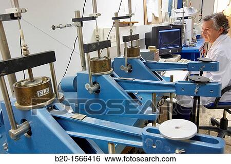 Stock Photograph - Testing of soil consolidation, Oedometer, Research on building materials, Tecnalia Research & Innovation, Zamudio, Bizkaia, Basque Country, Spain. Fotosearch