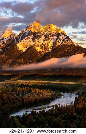 Stock Photo - Teton Range from the Snake River Overlook in Grand Teton National Park at sunrise.. Fotosearch