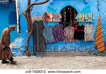 Textile shops in the blue medina of Chefchaouen Rif region, Morocco View Large Photo Image Stock Image - Textile shops in the blue medina of Chefchaouen Rif region, Morocco. Fotosearch
