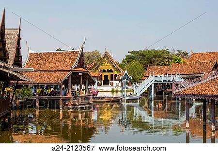 Thailand, Bangkok City, Old Siam Park, traditional architecture. View Large Photo Image Stock Photo - Thailand, Bangkok City, Old Siam Park, traditional architecture.. Fotosearch