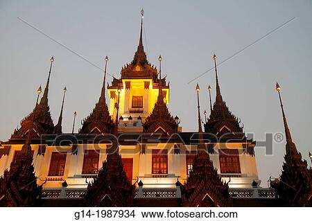 Thailand, Bangkok, Phra Nakhon, Wat Ratchanatdaram, Buddhist temple, Loha Prasat, Maha Chetsadabodin Pavilion, Rattanakosin Exhibition Hall, historic, 37 metal spires. View Large Photo Image Picture - Thailand, Bangkok, Phra Nakhon, Wat Ratchanatdaram, Buddhist temple, Loha Prasat, Maha Chetsadabodin Pavilion, Rattanakosin Exhibition Hall, historic, 37 metal spires.. Fotosearch