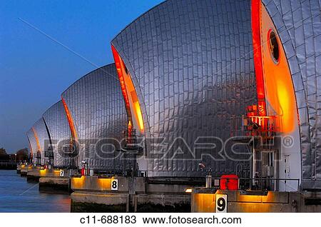 Thames barrier detail at night, London. England, UK View Large Photo Image Stock Image - Thames barrier detail at night, London. England, UK. Fotosearch