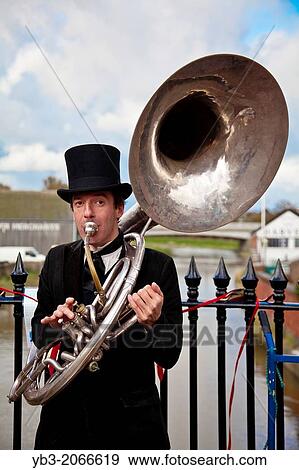 Stock Photo - The 1911 Ragtime Band Performing In Lewes High Street, Lewes, Sussex, England.. Fotosearch