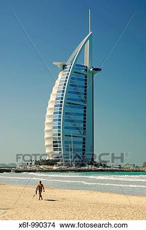 Picture - The 7-star Burj al Arab Hotel by the sea, Dubai, United Arab Emirates. Fotosearch