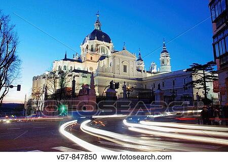 The Almudena cathedral and Bail? n street, night view. Madrid, Spain. View Large Photo Image Stock Image - The Almudena cathedral and Bail? n street, night view. Madrid, Spain.. Fotosearch