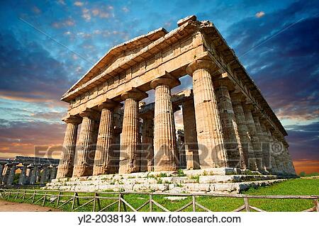 The ancient Doric Greek Temple of Hera of Paestum built in about 460-450 BC. Paestum archaeological site, Italy. View Large Photo Image Picture - The ancient Doric Greek Temple of Hera of Paestum built in about 460-450 BC. Paestum archaeological site, Italy.. Fotosearch