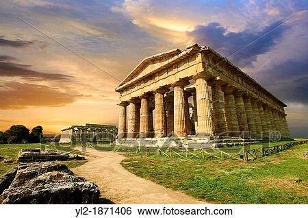 Stock Photograph - The ancient Doric Greek Temple of Hera of Paestum built in about 460-450 BC Paestum archaeological site, Italy. Fotosearch