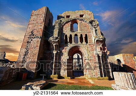 Picture - The Anglo Saxon Romanesque Abbey ruins of Holy Island, Lindisfarne, Northumbria, England.. Fotosearch