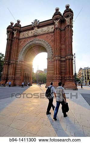 The Arc de Triomf, Triumphal Arch. Built for the Exposici? n Universal de Barcelona (1888), as its main access gate by architect Josep Vilaseca i Casanovas. Built in reddish brickwork in the Moorish Revival style. Barcelona. Catalonia. Spain. View Large Photo Image Stock Image - The Arc de Triomf, Triumphal Arch. Built for the Exposici? n Universal de Barcelona (1888), as its main access gate by architect Josep Vilaseca i Casanovas. Built in reddish brickwork in the Moorish Revival style. Barcelona. Catalonia. Spain.. Fotosearch