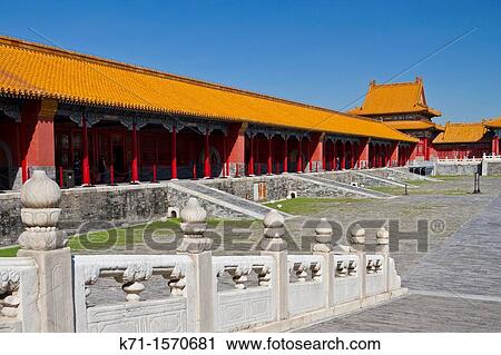 Stock Image - The architecture and a courtyard in the Forbidden City in Beijing, China, Asia.. Fotosearch