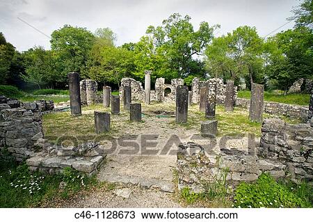 Stock Image - The Baptistery. 6th century AD. UNESCO. World Heritage Site. Butrint. Albania.. Fotosearch
