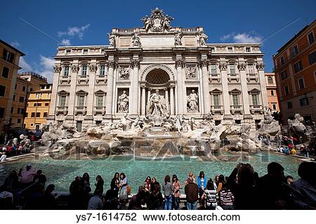 Stock Image - The baroque Trevi fountain in Rome, Lazio, Italy, Europe. Fotosearch