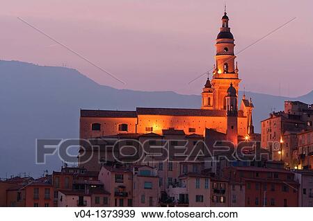The Basilique St-Michel-Archange in Menton at dusk, France, Europe View Large Photo Image Stock Photo - The Basilique St-Michel-Archange in Menton at dusk, France, Europe. Fotosearch