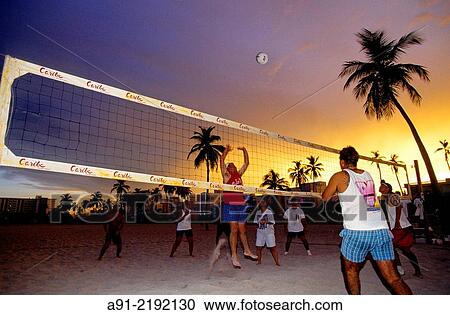 Stock Image - The beach along Ocean Drive in the Art Deco district, City of (South) Miami Beach, Florida, United States of America (USA).. Fotosearch