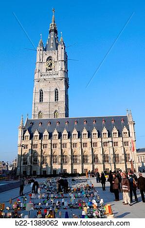 The Belfry Tower, Sint-Baafsplein square, Ghent, Gent, Gand, Flemish region, Belgium. View Large Photo Image Stock Image - The Belfry Tower, Sint-Baafsplein square, Ghent, Gent, Gand, Flemish region, Belgium.. Fotosearch