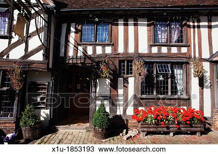 Stock Image - The Bell Inn at Kersey Suffolk England. Fotosearch