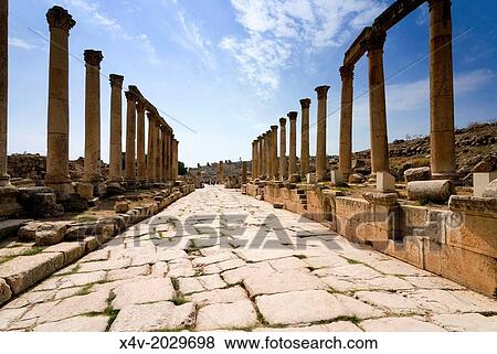 Stock Photo - The Cardo, North Colonnaded Street, Jerash, Gerasa Roman Decapolis City, Jordan, Middle East.. Fotosearch