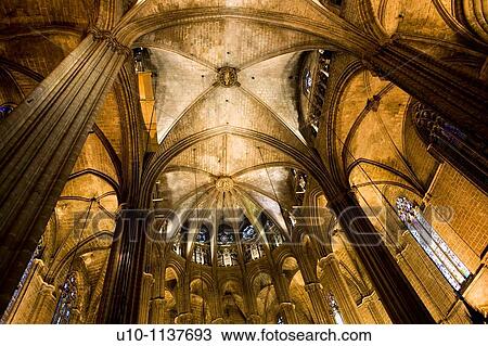 Stock Image - The Cathedral of Barcelona, Ciutat Vella, Barcelona, Catalonia, Spain. Fotosearch