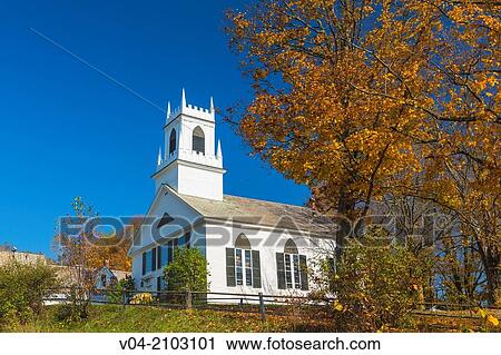 Stock Image - The charming Community Church in Weston, Vermont, USA. Fotosearch