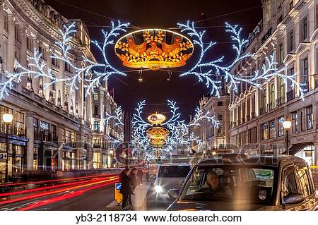 The Christmas Lights In Regent Street, London, England. View Large Photo Image Picture - The Christmas Lights In Regent Street, London, England.. Fotosearch