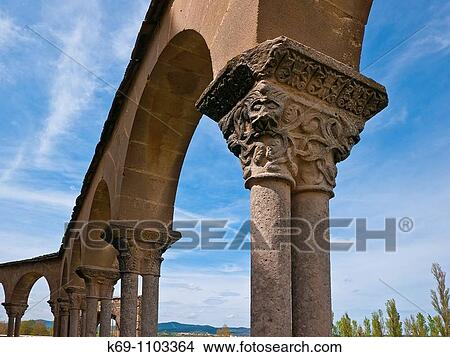 The Church of Saint Mary of Eunate is a 12th century Romanesque church located about 2 km south-east of MuruzBbal, Navarre, Spain, on the Way of Saint James. View Large Photo Image Picture - The Church of Saint Mary of Eunate is a 12th century Romanesque church located about 2 km south-east of MuruzBbal, Navarre, Spain, on the Way of Saint James.. Fotosearch