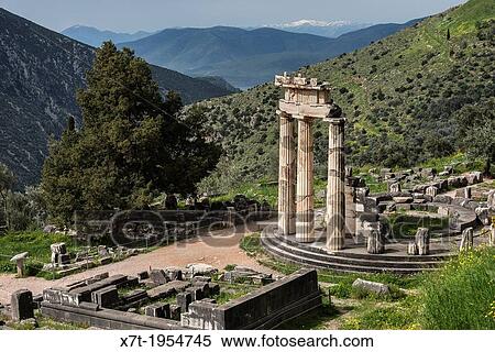 The circular Tholos at the Temple of Athena Pronaia, Ancient Delphi, Thessaly, Greece. View Large Photo Image Stock Photography - The circular Tholos at the Temple of Athena Pronaia, Ancient Delphi, Thessaly, Greece.. Fotosearch