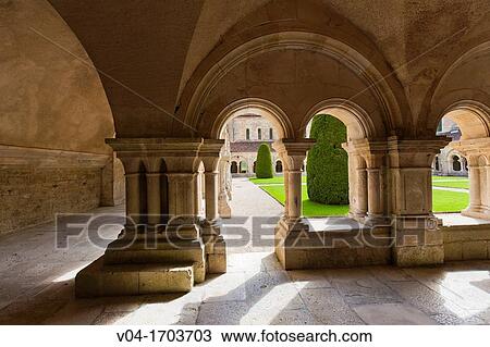 The cloister at the historic abbey of Fontenay, Burgundy, France, Europe View Large Photo Image Stock Image - The cloister at the historic abbey of Fontenay, Burgundy, France, Europe. Fotosearch