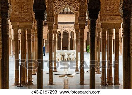 The Court of the Lions (Patio de los Leones) in the Alhambra palace. Granada, Granada province, Andalusia, Spain. View Large Photo Image Stock Image - The Court of the Lions (Patio de los Leones) in the Alhambra palace. Granada, Granada province, Andalusia, Spain.. Fotosearch