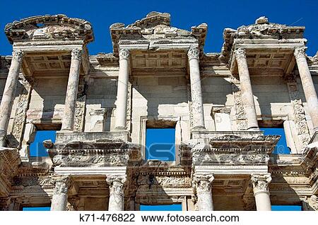 The exterior front facade of the Celsus library building in Ephesus, Turkey. View Large Photo Image Stock Image - The exterior front facade of the Celsus library building in Ephesus, Turkey.. Fotosearch
