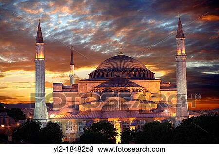 The exterior of the 6th century Byzantine Eastern Roman Hagia Sophia Ayasofya at sunset, built by Emperor Justinian The size of the dome was un-surpassed until the 16th century, Istanbul, Turkey View Large Photo Image Stock Photo - The exterior of the 6th century Byzantine Eastern Roman Hagia Sophia Ayasofya at sunset, built by Emperor Justinian The size of the dome was un-surpassed until the 16th century, Istanbul, Turkey. Fotosearch