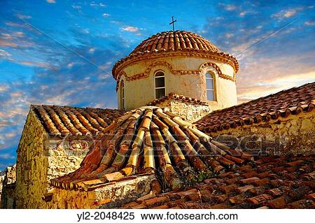 Stock Photography - The exterior of the Byzantine Church of Mystras, Sparta, the Peloponnese, Greece. A UNESCO World Heritage Site.. Fotosearch