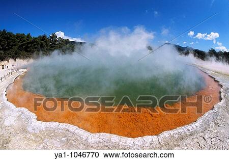 The famous colored geothermal Champagne Pool at Waiotapu (Wai-o-tapu) thermal Wonderland park; near Roturua, Waikato, North island, New Zealand View Large Photo Image Stock Image - The famous colored geothermal Champagne Pool at Waiotapu (Wai-o-tapu) thermal Wonderland park; near Roturua, Waikato, North island, New Zealand. Fotosearch