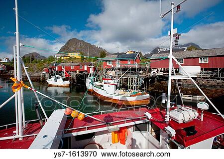 The fishermen harbour of Sorv? gen, Moskenesoy island, Lofoten archipelago, Nordland county, Norway, Europe View Large Photo Image Stock Image - The fishermen harbour of Sorv? gen, Moskenesoy island, Lofoten archipelago, Nordland county, Norway, Europe. Fotosearch