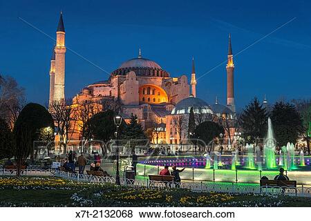 The floodlit domes and minarets of Aya Sofya, Sultanahmet, Istanbul, Turkey. View Large Photo Image Stock Photo - The floodlit domes and minarets of Aya Sofya, Sultanahmet, Istanbul, Turkey.. Fotosearch