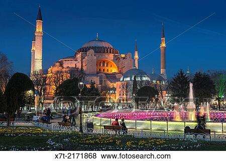 The floodlit domes and minarets of Aya Sofya, Sultanahmet, Istanbul, Turkey. View Large Photo Image Stock Photo - The floodlit domes and minarets of Aya Sofya, Sultanahmet, Istanbul, Turkey.. Fotosearch