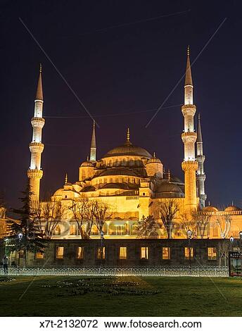 The floodlit domes and minarets of the Sultan Ahmet or Blue Mosque, Sultanahmet, Istanbul, Turkey. View Large Photo Image Stock Image - The floodlit domes and minarets of the Sultan Ahmet or Blue Mosque, Sultanahmet, Istanbul, Turkey.. Fotosearch