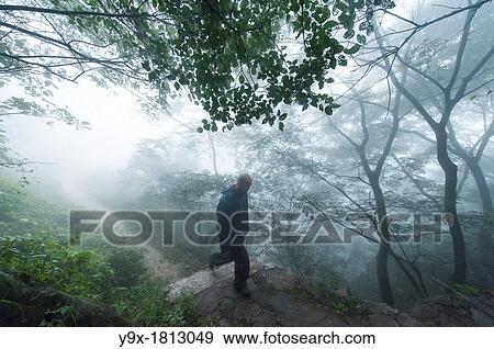 The fog covered trail up to the San Huang Zhai Monastery on Song Mountain, China View Large Photo Image Stock Photo - The fog covered trail up to the San Huang Zhai Monastery on Song Mountain, China. Fotosearch