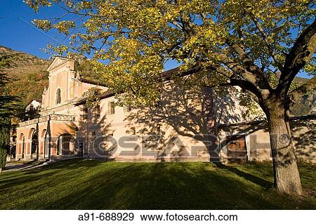 Stock Photo - The Franciscan monastery, historic monument accommodating writers for writing retreats and also open to the public. Village of Saorge, perched on a mountain slope, Roya Bevera Valley. Alpes Maritimes (06). Provence. France.. Fotosearch