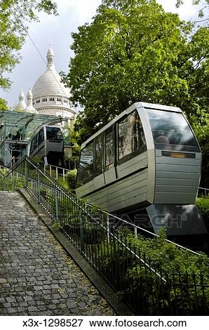 The funicular railway leading to Church Sacre Coeur in the Montmartre District Paris France View Large Photo Image Stock Photo - The funicular railway leading to Church Sacre Coeur in the Montmartre District Paris France. Fotosearch