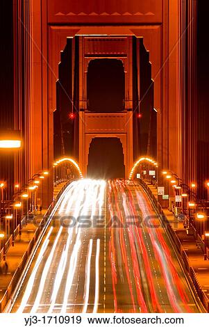 the Golden Gate Bridge traffic at night, San Francisco, California, USA View Large Photo Image Stock Photo - the Golden Gate Bridge traffic at night, San Francisco, California, USA. Fotosearch