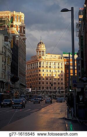 The Gran Via, Madrid, Spain View Large Photo Image Stock Photography - The Gran Via, Madrid, Spain. Fotosearch