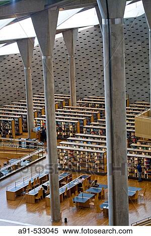 Stock Photography - The Great Library opened 2002, architect Snohetta team from Norway winner of an international architecture contest (650) organized and financed by Unesco. Corniche. City of Alexandria. Egypt. Fotosearch