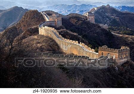 Stock Photography - The Great Wall of China snaking across the hills. China, Beijing, Jinshanling, Great Wall. (/Julien Garcia). Fotosearch