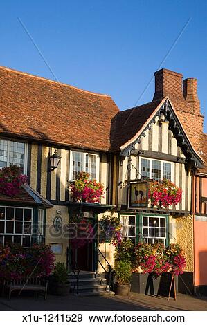 Stock Photo - The Greyhound Pub Lavenham Suffolk England. Fotosearch