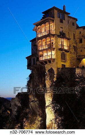 The Hanging Houses at dusk. Cuenca (World Heritage). Castilla_La Mancha. Spain View Large Photo Image Picture - The Hanging Houses at dusk. Cuenca (World Heritage). Castilla_La Mancha. Spain. Fotosearch