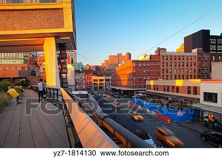 The High Line Elevated Park passes under the Standard Hotel, overlooking the Meat Packing District, New York City View Large Photo Image Stock Image - The High Line Elevated Park passes under the Standard Hotel, overlooking the Meat Packing District, New York City. Fotosearch