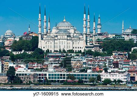 Stock Photography - The iconic Blue Mosque in Istanbul, seen from the Bosporus Turkey. Fotosearch