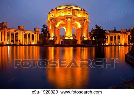 the illuminated Palace of Fine Arts at Marina District in San Francisco at night, California, United States of America, USA View Large Photo Image Stock Photo - the illuminated Palace of Fine Arts at Marina District in San Francisco at night, California, United States of America, USA. Fotosearch